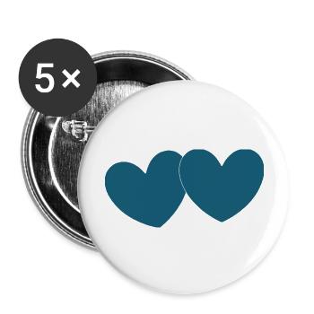 Coeur bleu 2 coeurs Saint-Valentin - Lot de 5 grands badges (56 mm) - blanc - Devant