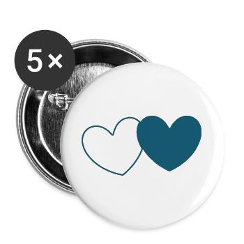 Coeur bleu 2 coeurs Saint-Valentin - Lot de 5 grands badges (56 mm) - blanc - Devant