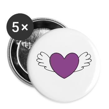 Coeur violet blanc avec des ailes Saint-Valentin - Lot de 5 grands badges (56 mm) - blanc - Devant