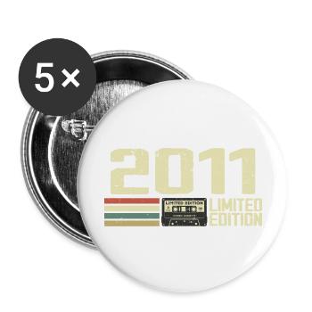 Jahrgang 2011 - Jahrgang 2011 - 13-jähriges Jubiläum Retro - Buttons groß 56 mm (5er Pack) - Weiß - Vorne