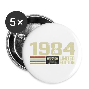 Né en 1984 - Vintage 1984 - 40e Anniversaire Rétro - Lot de 5 grands badges (56 mm) - blanc - Devant