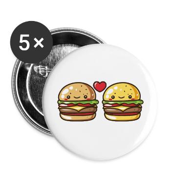 Burger Paar Liebe Herz Valentinstag - Buttons groß 56 mm (5er Pack) - Weiß - Vorne