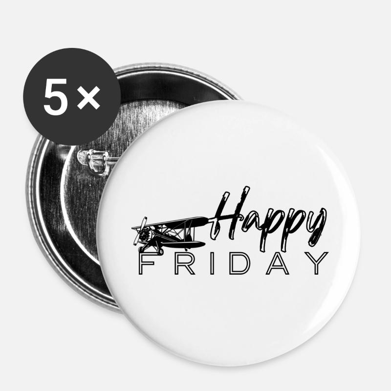 happy friday - Buttons large 2.2''/56 mm (5-pack) - white
