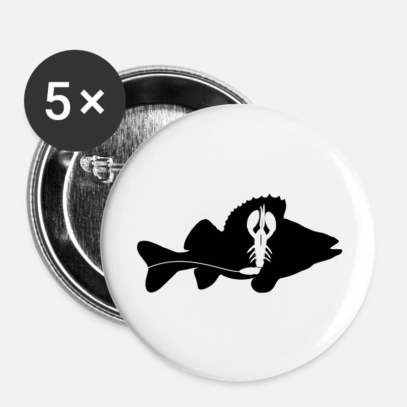 Barsch mit Creature Bait - schwarz - Buttons groß 56 mm (5er Pack) - Weiß