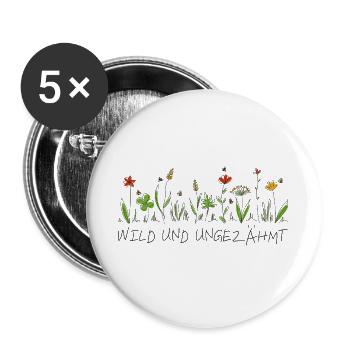 wiesenblume wild und ungezähmt wildblume blume - Buttons groß 56 mm (5er Pack) - Weiß - Vorne