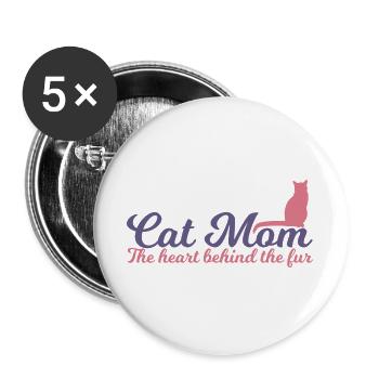 Cat Mom - Buttons large 2.2''/56 mm (5-pack) - white - Front