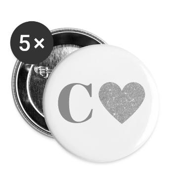 Buchstabe c silbernes Herz - Buttons groß 56 mm (5er Pack) - Weiß - Vorne