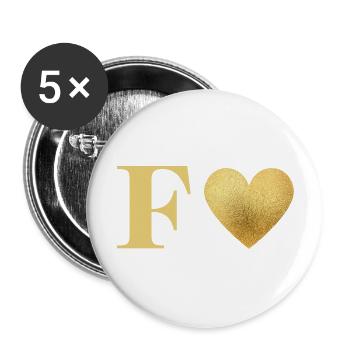 Buchstabe f goldenes Herz - Buttons groß 56 mm (5er Pack) - Weiß - Vorne
