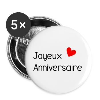 HAPPY BIRTHDAY. HAPPY BIRTHDAY. ANNIVERSARY. - Buttons large 2.2''/56 mm (5-pack) - white - Front