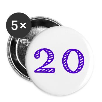 20. 20 JAHRE. 20-JÄHRIGES JUBILÄUM. 20-JÄHRIGES JUBILÄUM. - Buttons groß 56 mm (5er Pack) - Weiß - Vorne