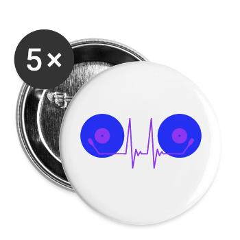DJ Vinyl Schallplatten Puls Party Musik Herzschlag - Buttons groß 56 mm (5er Pack) - Weiß - Vorne
