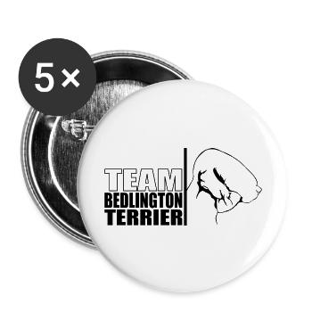 TEAM Bedlington Terrier Hunde Hund Wilsigns - Buttons groß 56 mm (5er Pack) - Weiß - Vorne