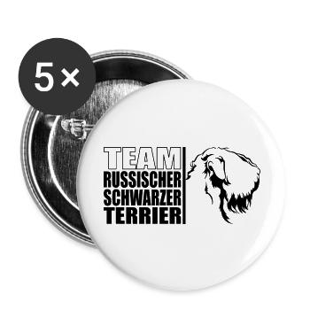 TEAM Russischer Schwarzer Terrier Hunde Wilsigns - Buttons groß 56 mm (5er Pack) - Weiß - Vorne