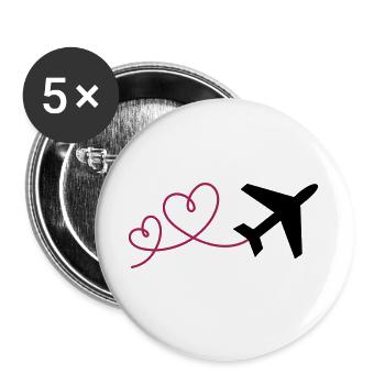 Airplane with 2 hearts - Buttons large 2.2''/56 mm (5-pack) - white - Front