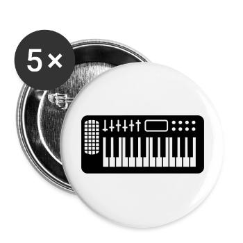 Synthétiseur Clavier Fort Techno DJ Musique Fête - Lot de 5 grands badges (56 mm) - blanc - Devant