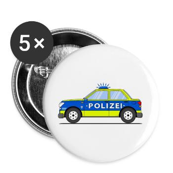 Voiture de police en bleu et jaune - Lot de 5 grands badges (56 mm) - blanc - Devant