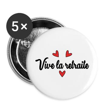 RETRAITE. RETRAITE. RETRAITEE. BONNE RETRAITE - Lot de 5 grands badges (56 mm) - blanc - Devant
