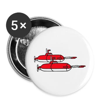 2 Militär U-Boote Schießen Torpedo Raketen Angriff - Buttons groß 56 mm (5er Pack) - Weiß - Vorne