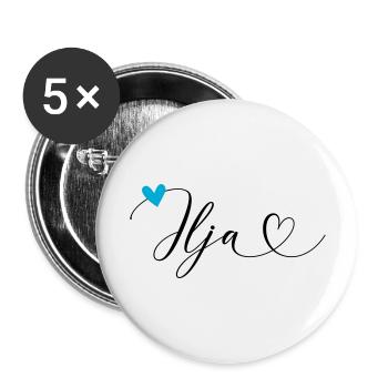 Ilja nom Prénom Calligraphie coeur - Lot de 5 grands badges (56 mm) - blanc - Devant