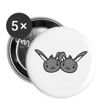 2 Bunnies Friends Team Crew Couple Two Lucky - Buttons large 2.2''/56 mm (5-pack) - white - Front