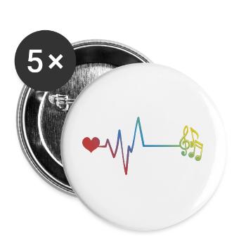 Notes de musique : pouls, rythme cardiaque - Lot de 5 grands badges (56 mm) - blanc - Devant