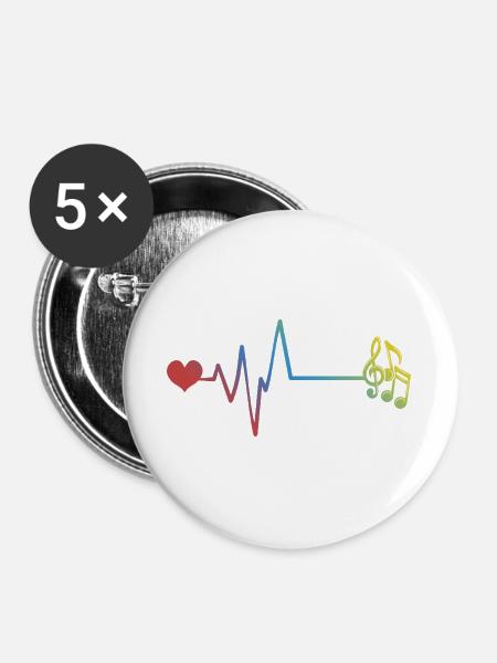 Notes de musique : pouls, rythme cardiaque - Lot de 5 grands badges (56 mm) - blanc