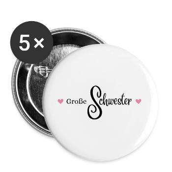 große Schwester, moderner Schriftzug mit Herzen - Buttons groß 56 mm (5er Pack) - Weiß - Vorne