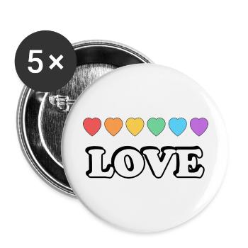 Love Rainbow Hearts - Buttons large 2.2''/56 mm (5-pack) - white - Front