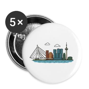 Rotterdam city skyline with bridge and tower - Buttons large 2.2''/56 mm (5-pack) - white - Front