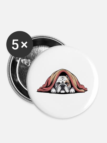 Kuschelige Bulldogge unter der Decke - Buttons groß 56 mm (5er Pack) - Weiß
