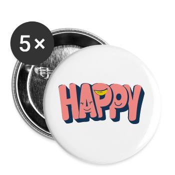 Happy Text with Faces - Buttons large 2.2''/56 mm (5-pack) - white - Front