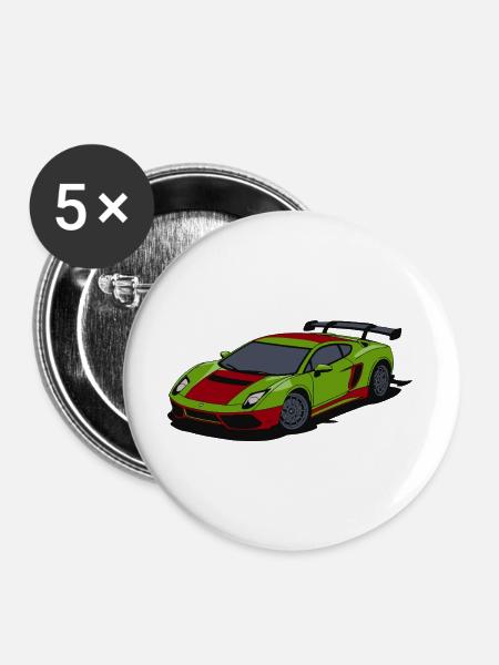 Neon Lime Sportwagen Burst - Buttons groß 56 mm (5er Pack) - Weiß