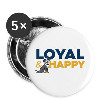 Chien fidèle et heureux logo cartoon - Lot de 5 grands badges (56 mm) - blanc - Devant