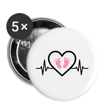 Pregnancy Heart Pink Baby Feet Girl - Buttons large 2.2''/56 mm (5-pack) - white - Front
