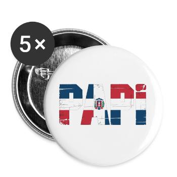  Papi Dominikanische Flagge – Stolzer Papa aus der - Buttons groß 56 mm (5er Pack) - Weiß - Vorne