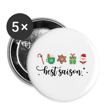 Best season is cozy XMas Christmas with symbols - Buttons large 2.2''/56 mm (5-pack) - white - Front