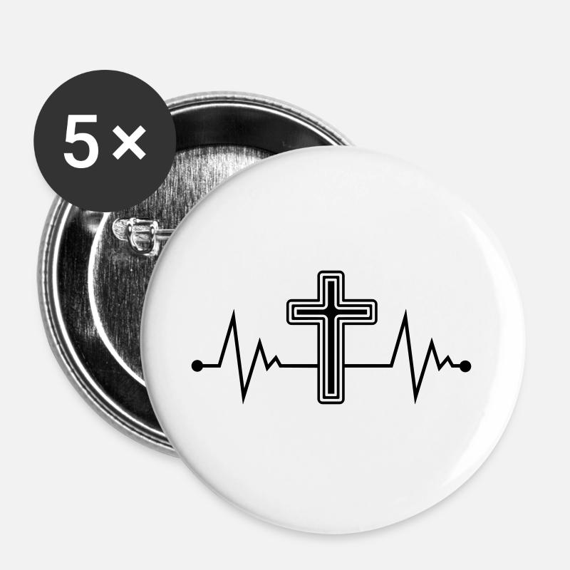 Kreuz Symbol - Buttons groß 56 mm (5er Pack) - Weiß