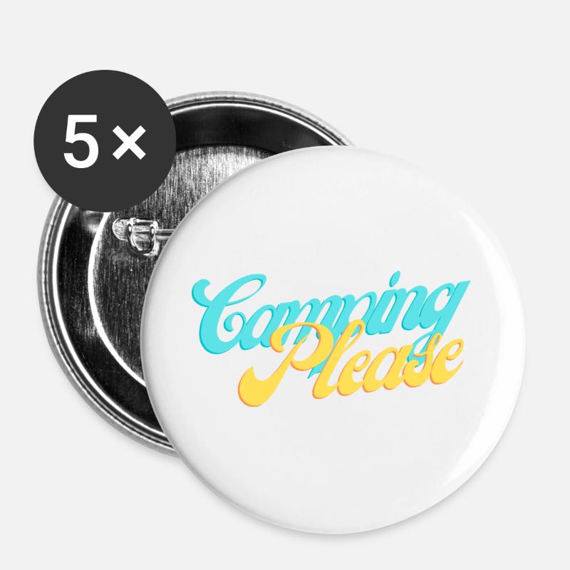 Camping Please Retro Script - Buttons large 2.2''/56 mm (5-pack) - white