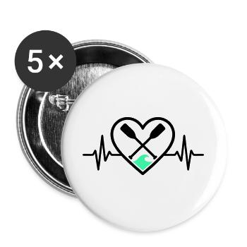 Kanu Kajak Herz Paddel Welle Outdoor Sport - Buttons groß 56 mm (5er Pack) - Weiß - Vorne