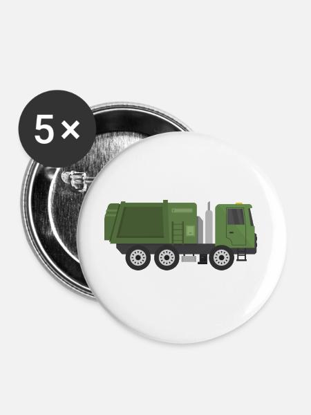 Müllwagen - Buttons groß 56 mm (5er Pack) - Weiß