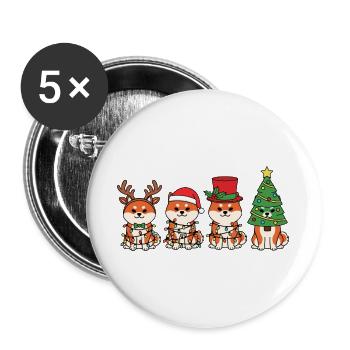 Shiba Inu Santa Claus Christmas Lights - Buttons large 2.2''/56 mm (5-pack) - white - Front