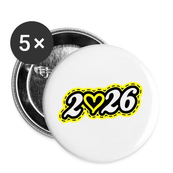 2026 Herz - Buttons groß 56 mm (5er Pack) - Weiß - Vorne