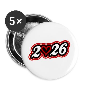 2026 Heart - Buttons large 2.2''/56 mm (5-pack) - white - Front