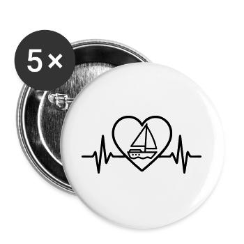 Herz Segeln – Leidenschaft Segelboot - Buttons groß 56 mm (5er Pack) - Weiß - Vorne