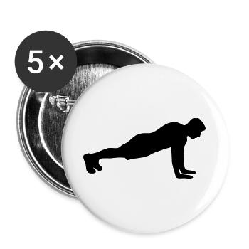 Liegestütz Fitness Silhouette - Buttons groß 56 mm (5er Pack) - Weiß - Vorne