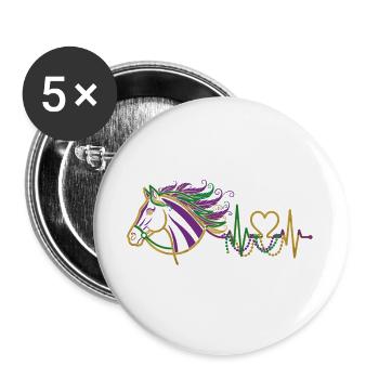 Pferd Herzschlag EKG Reiterin Reiten Geschenk Süß - Buttons groß 56 mm (5er Pack) - Weiß - Vorne