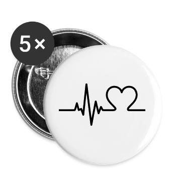 Heartbeat with Heart – Love & Life Symbol - Buttons large 2.2''/56 mm (5-pack) - white - Front