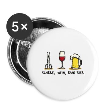 Schere Wein Paar Bier Lustiges Party Wortspiel - Buttons groß 56 mm (5er Pack) - Weiß - Vorne
