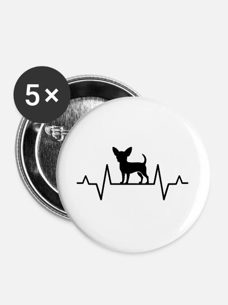 Motif Chihuahua silhouette with ECG heart line - Buttons large 2.2''/56 mm (5-pack) - white