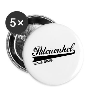 Patenonkel 2026, Patenonkel Hoodie, Tasse, Kappe - Buttons groß 56 mm (5er Pack) - Weiß - Vorne